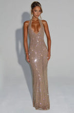 Damen Glitzerndes Abendkleid mit tiefem V-Ausschnitt und elegantem Rückenausschnitt