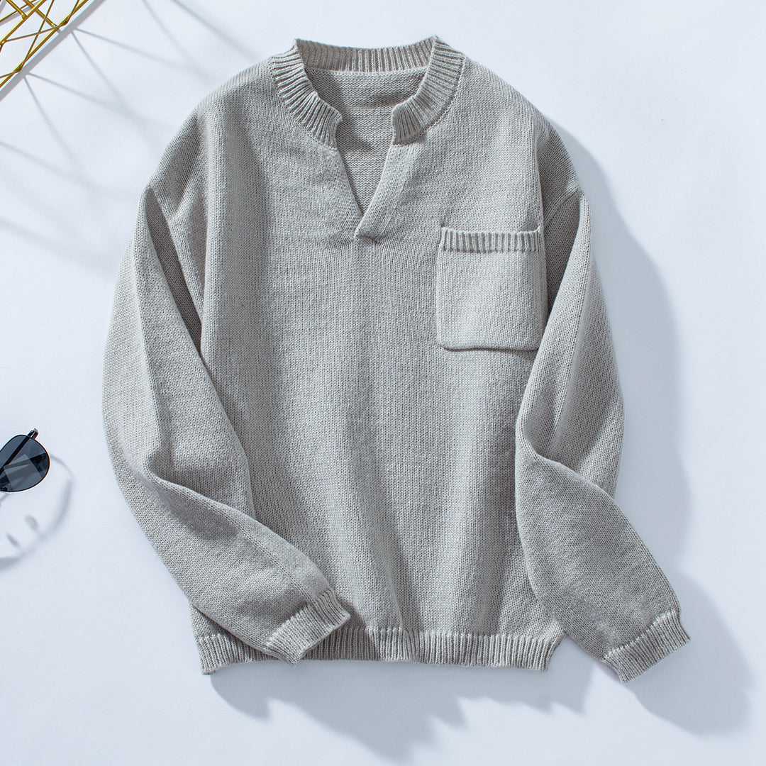 Damen lässiger Pullover mit Knopfdetails und Brusttasche R&B