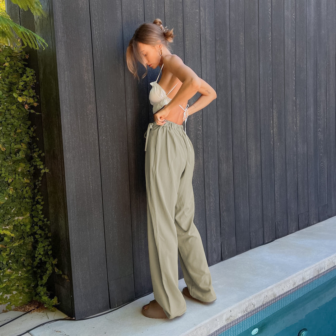 Damen Weitgeschnittene Chinohose mit seitlichem Bindegürtel R&B