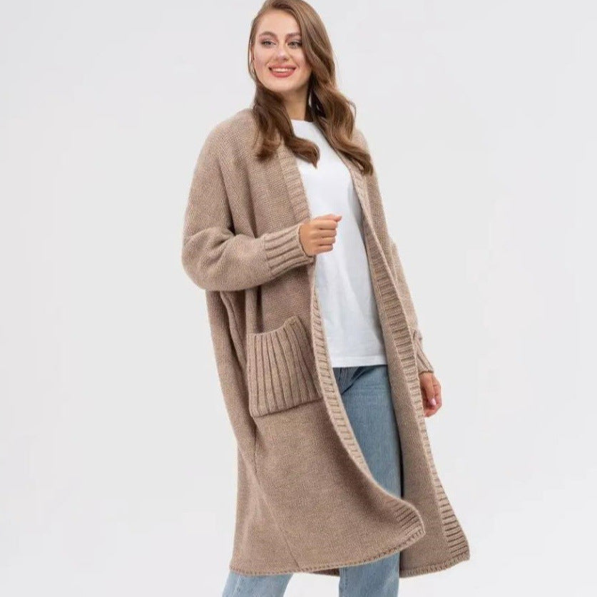 Damen Gemütlicher Strickmantel mit großen Taschen und oversized Schnitt R&B