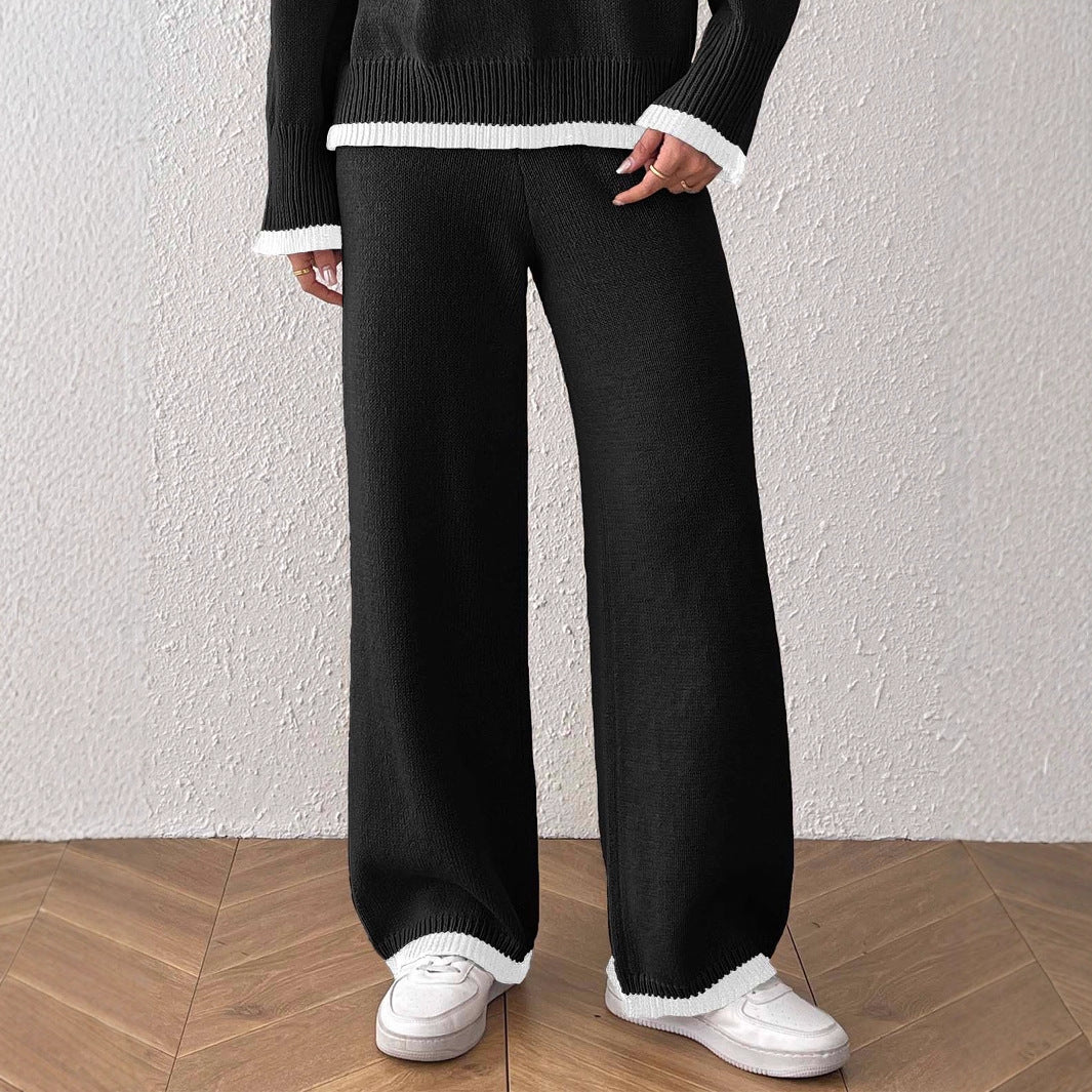 Damen lässige Strickhose mit kontrastierendem Bündchen R&B