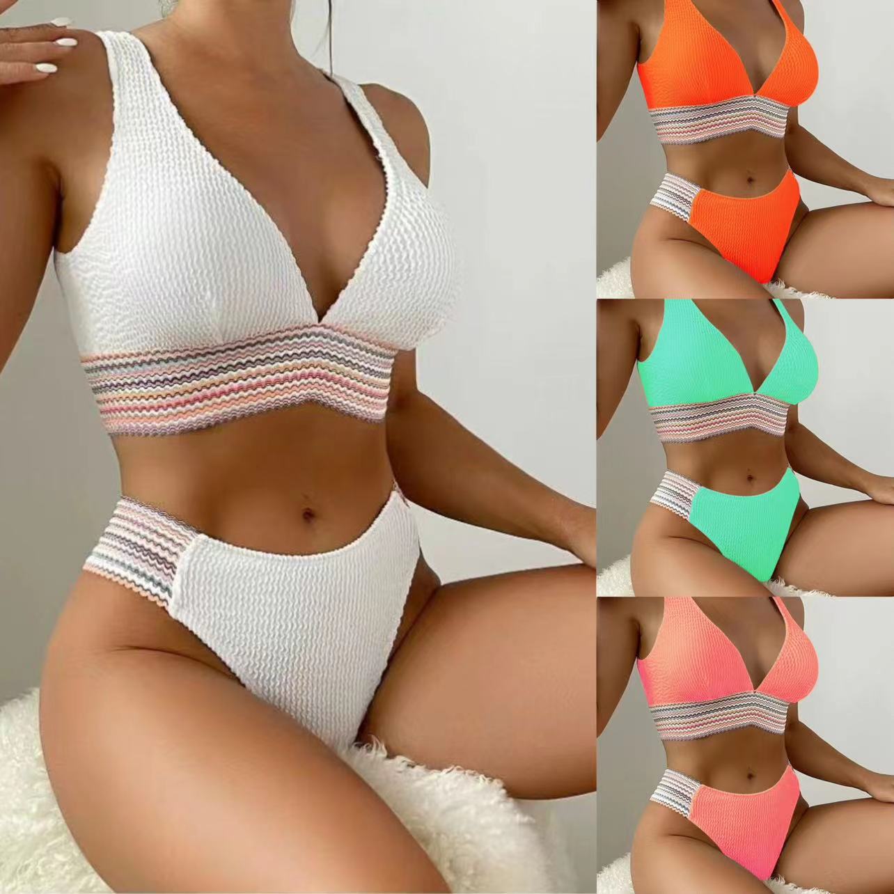 Damen Hochgeschnittener Bikini mit Wellenmuster R&B