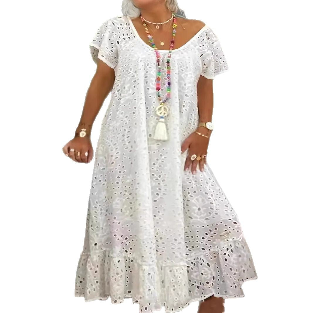 Damen Freizeitkleid mit luftigen Volants und einzigartigem Lochmuster R&B