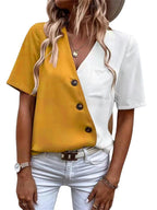Damen Kurzarm Bluse mit asymmetrischem Schnitt und Knopfdetails R&B
