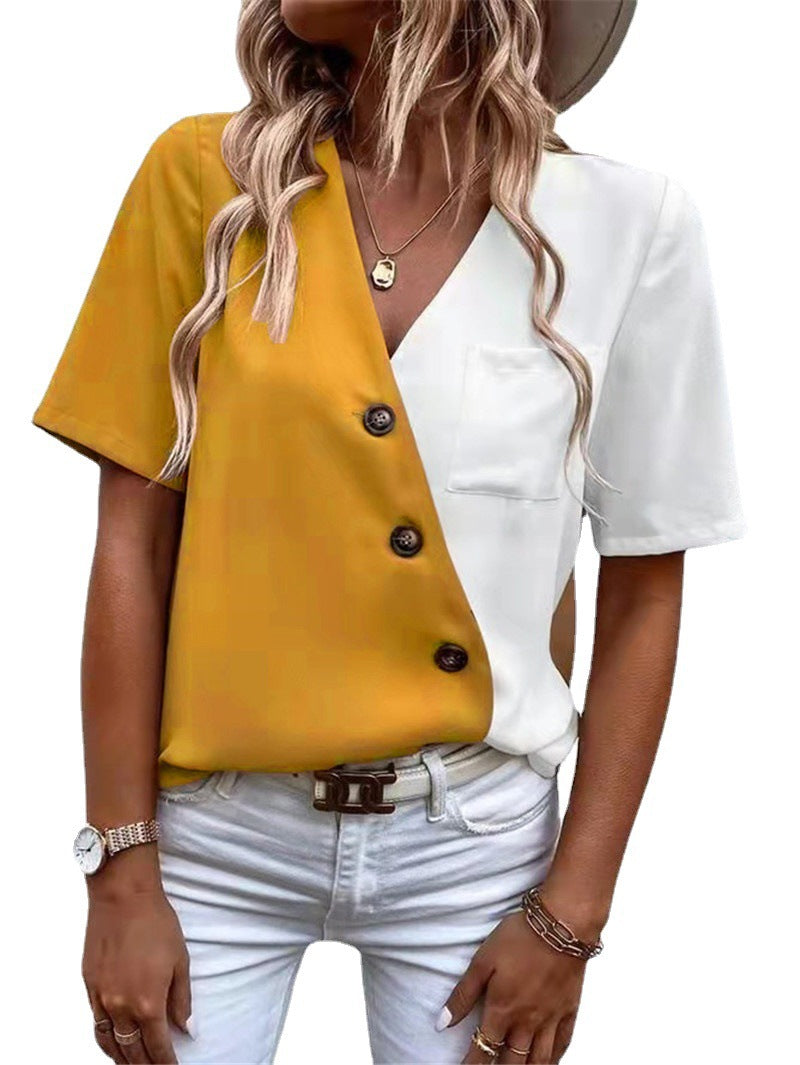 Damen Kurzarm Bluse mit asymmetrischem Schnitt und Knopfdetails R&B