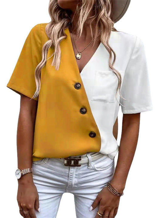 Damen Kurzarm Bluse mit asymmetrischem Schnitt und Knopfdetails R&B