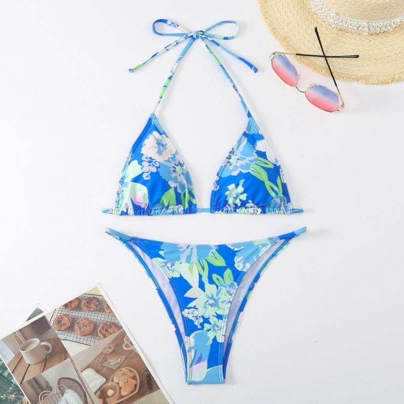 Damen Triangel-Bikini mit verspieltem floralem Design und verstellbaren Trägern R&B
