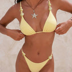 Damen Triangel-Bikini mit dekorativen Perlenakzenten und feinem Minimaldesign R&B