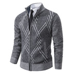 Herren elegante Strickjacke mit strukturiertem Zopfmuster und hochschließendem Kragen R&B