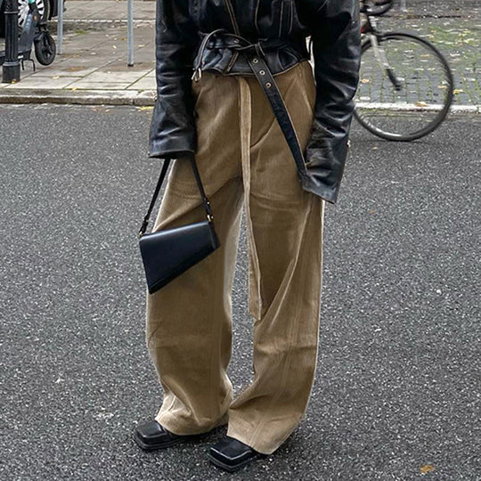 Damen lockere Leinenhose mit Taillengürtel R&B