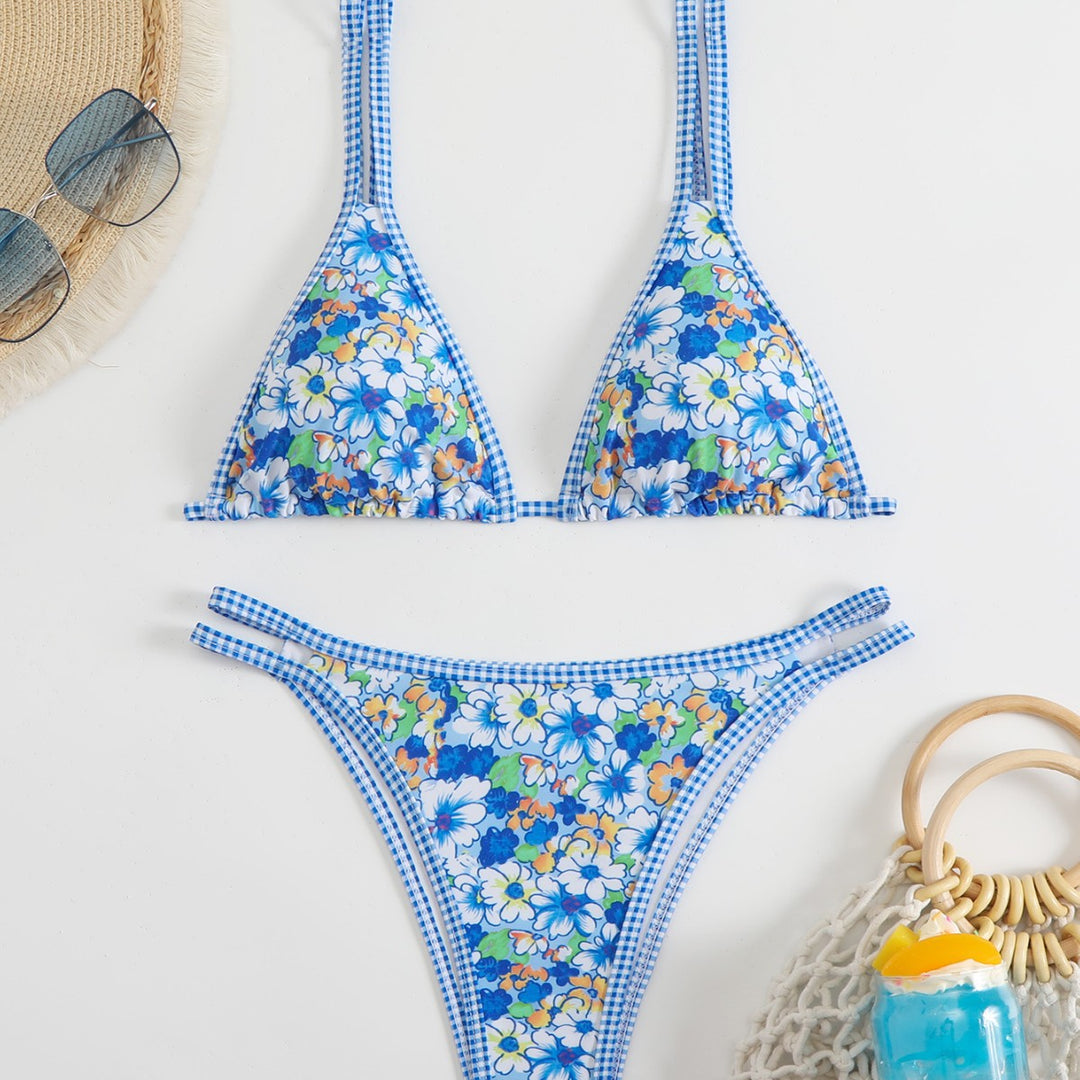 Damen Triangel-Bikini-Set mit verstellbaren Trägern und floralem Muster R&B