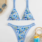 Damen Triangel-Bikini-Set mit verstellbaren Trägern und floralem Muster R&B