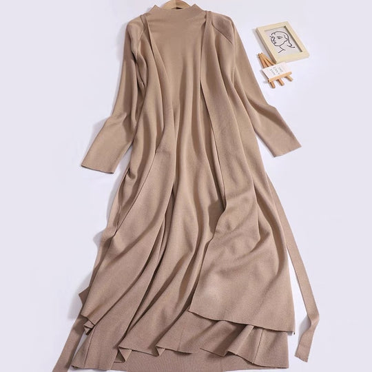 Damen eleganter Longmantel mit asymmetrischem Schnitt und hohem Kragen R&B