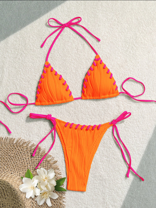 Damen Triangel-Bikini mit kontrastierenden Schnürdetails R&B