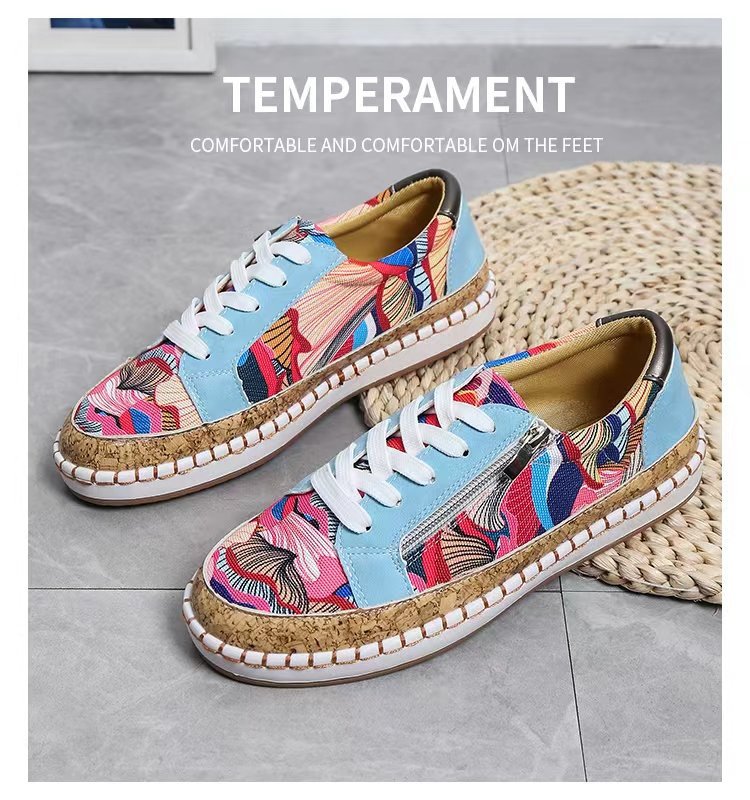 Damen Modische Sneaker mit buntem Muster und hochwertigem Korkrand R&B