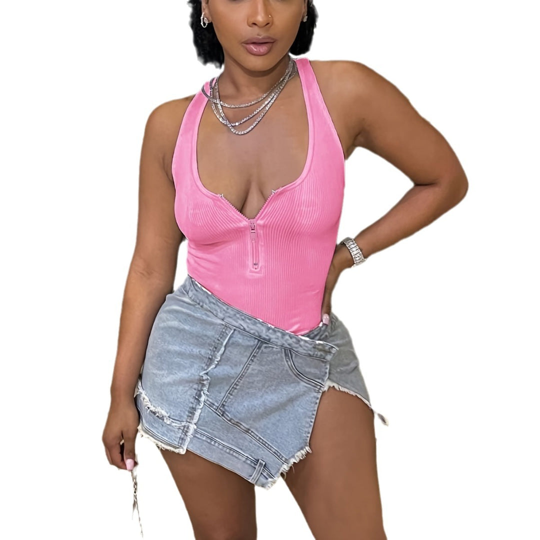 Damen Jumpsuit mit tiefem Ausschnitt und Reißverschluss R&B