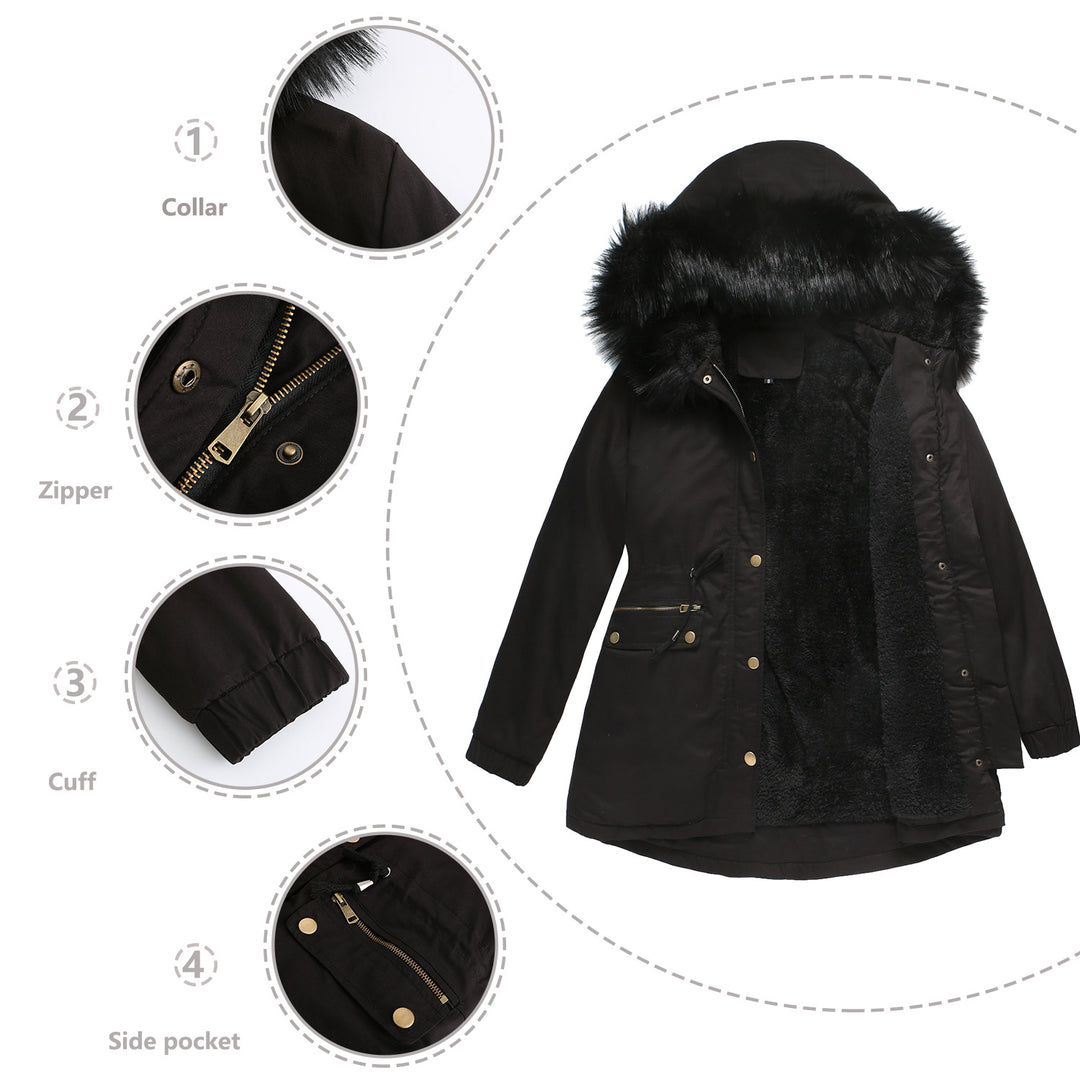 Damen isolierte Parka-Jacke mit abnehmbarem Kunstfellkragen und verstellbarem Taillenzug R&B