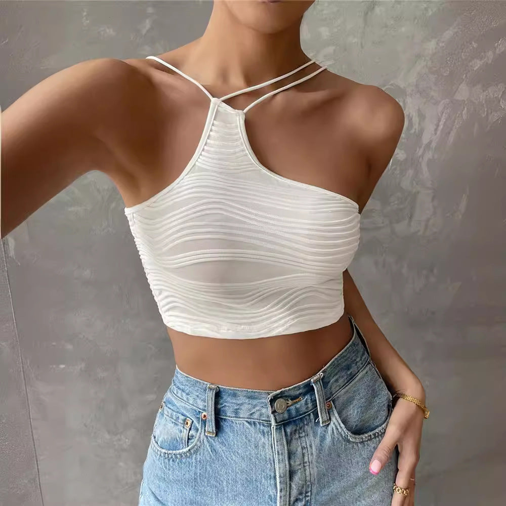 Damen Crop-Top mit asymmetrischem Schnitt und zarten Spaghettiträgern R&B