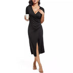 Damen Wickelkleid mit eleganter Drapierung und tiefem V-Ausschnitt R&B