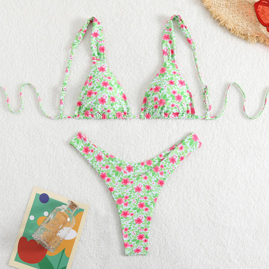 Damen Triangel-Bikini-Set mit verstellbaren Trägern und trendigem Muster R&B