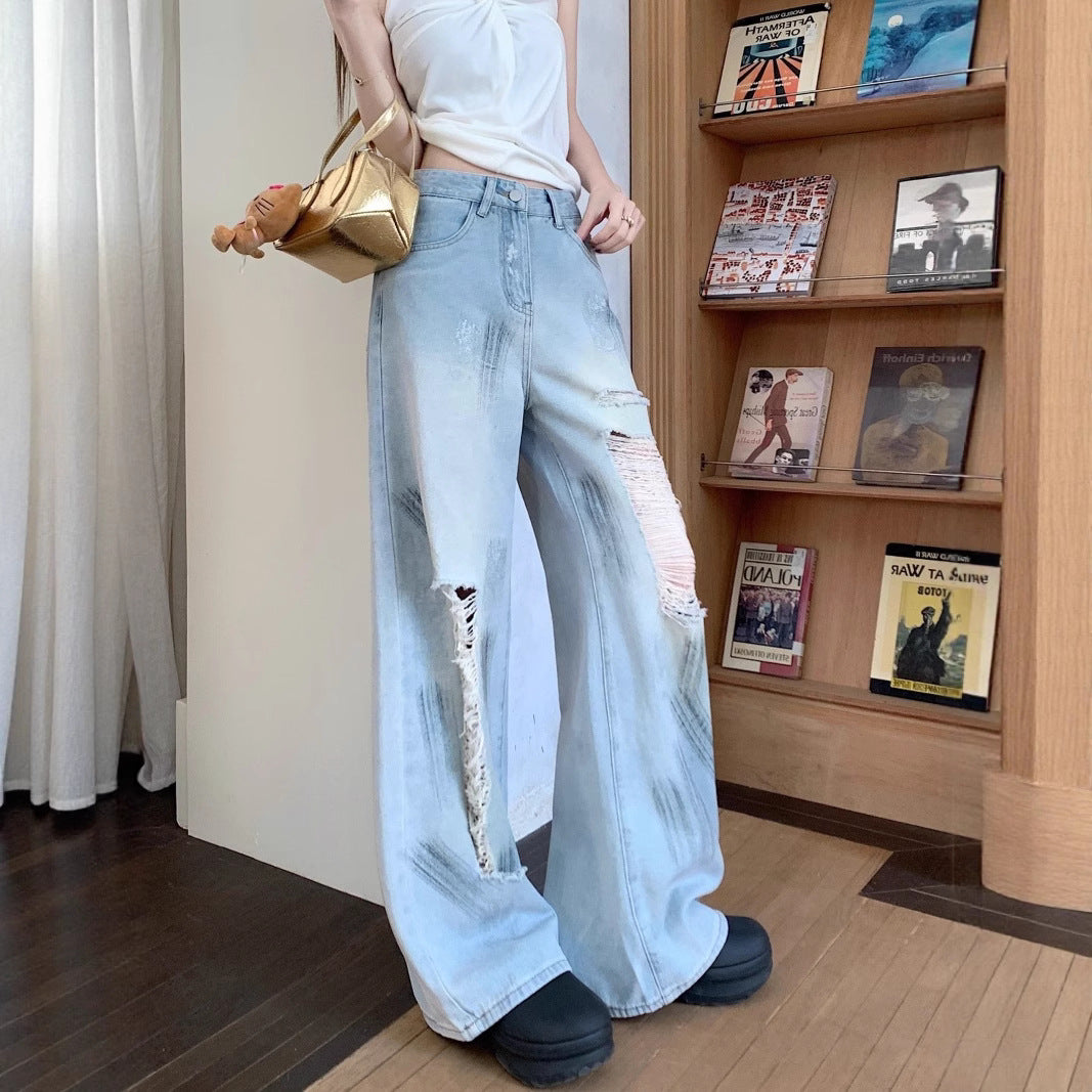 Damen Weit geschnittene Destroyed Jeans mit trendigen Details R&B