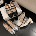 Damen elegante Mary-Jane Schuhe mit modischem Riemen und glänzendem Design