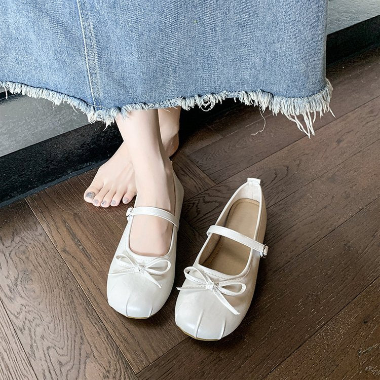 Damen elegante Ballerinas mit Schleifenakzent und verstellbarem Riemen R&B