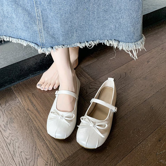 Damen elegante Ballerinas mit Schleifenakzent und verstellbarem Riemen R&B