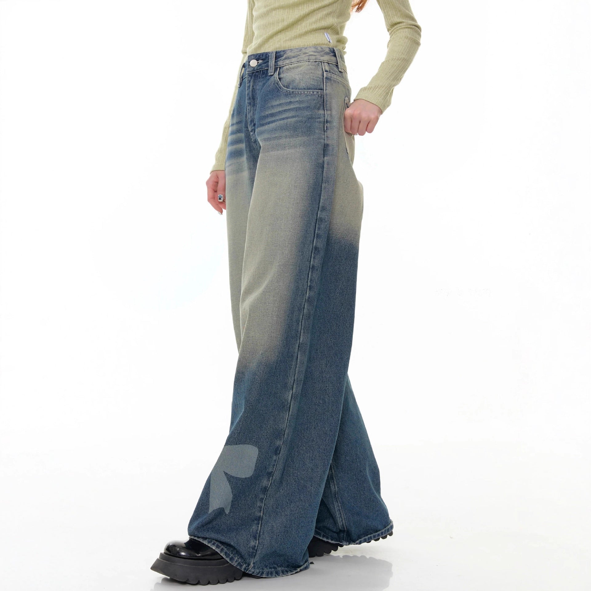 Damen Weite Jeans mit dekorativen Schleifendetails