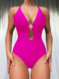 Damen Einteiler Badeanzug mit aufregendem V-Ausschnitt und modischem Cut-Out R&B