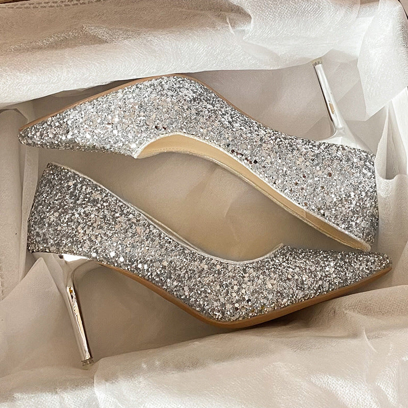 Damen schicke Pumps mit glitzerndem Obermaterial und elegantem Stiletto R&B