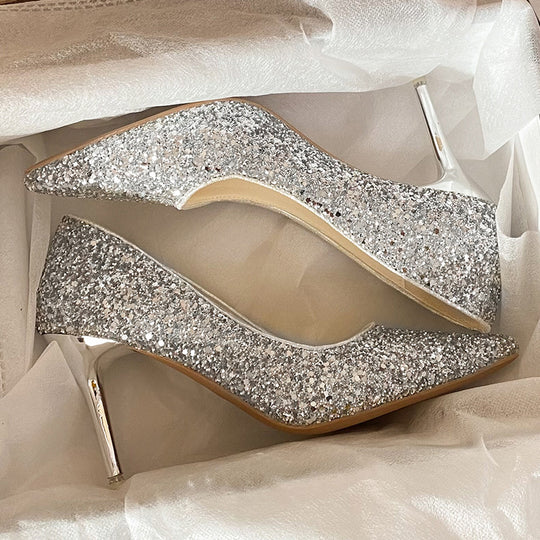 Damen schicke Pumps mit glitzerndem Obermaterial und elegantem Stiletto R&B