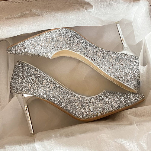 Damen schicke Pumps mit glitzerndem Obermaterial und elegantem Stiletto R&B