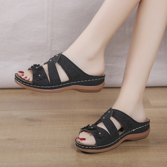 Damen bequeme Riemensandaletten mit floralem Design und ergonomischer Sohle R&B