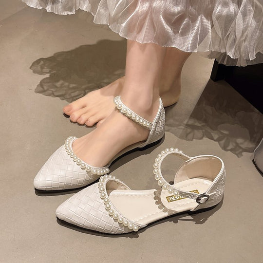 Damen elegante Ballerinas mit perlverziertem Riemen R&B