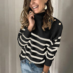 Damen lässiger Pullover mit Knopfdetails und modernen Streifen R&B