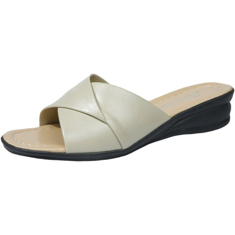 Damen nan komfortable Slipper-Pantolette mit gekreuzten Riemen und leichtem Keilabsatz R&B