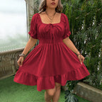 Damen verspieltes Minikleid mit Puffärmeln und Rüschenabschluss R&B