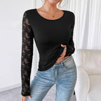 Damen Langarmbody mit elegantem Spitzenbesatz R&B