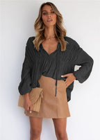 Damen lässige Bluse mit raffinierten Rüschendetails und Kordelzug R&B