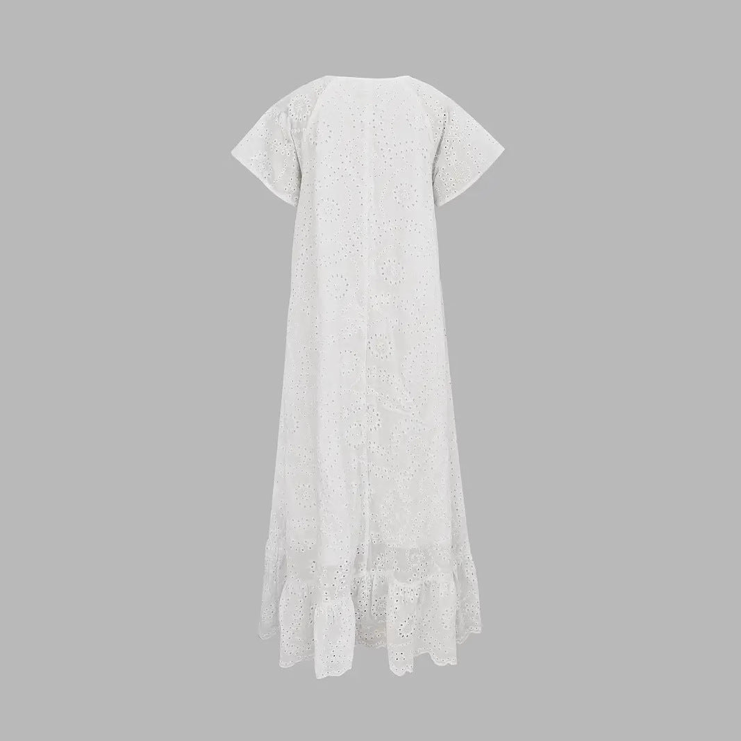 Damen Freizeitkleid mit luftigen Volants und einzigartigem Lochmuster R&B