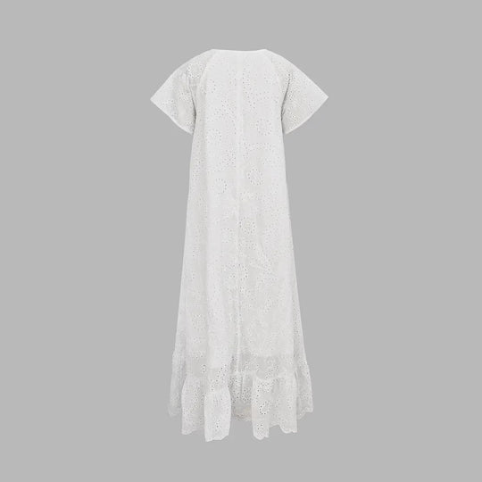 Damen Freizeitkleid mit luftigen Volants und einzigartigem Lochmuster R&B