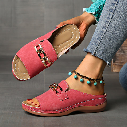 Damen offene Clogs mit dekorativem Metallakzent R&B