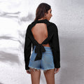 Damen Off-Shoulder Bluse mit geschlossenen Ärmeln und dekorativem Rückenausschnitt R&B