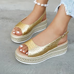Damen Wedge-Sandaletten mit modischem Krokodesign und komfortablem Fußbett R&B