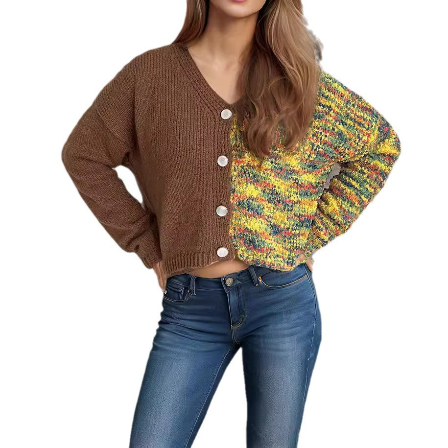Damen lässige Strickjacke mit farbenfrohen Akzenten und Knopfdetails R&B