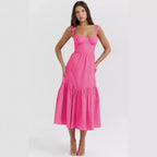 Damen Boho Maxikleid mit romantischem Blumendruck und voluminösem Rock R&B
