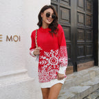 Damen Weihnachtsstrickkleid mit festlichem Schneeflocken-Muster R&B