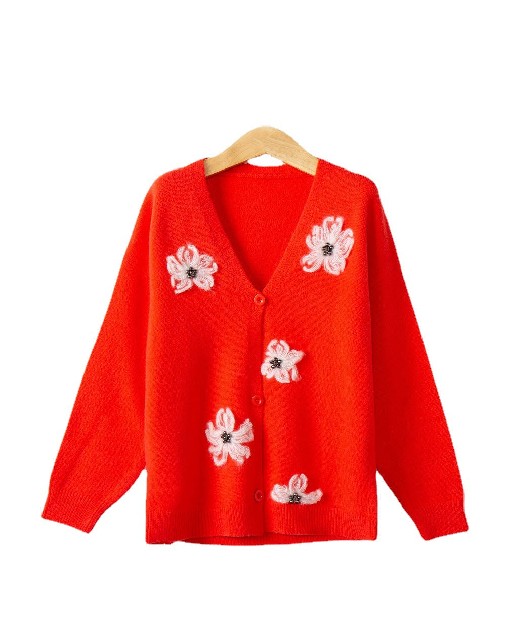 Damen Strickjacke mit floralem Motiv und eleganter Knopfleiste R&B