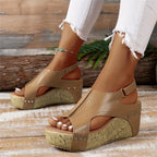 Damen Wedge-Sandaletten mit modernem Cut-Out Design und elastischem Riemen R&B